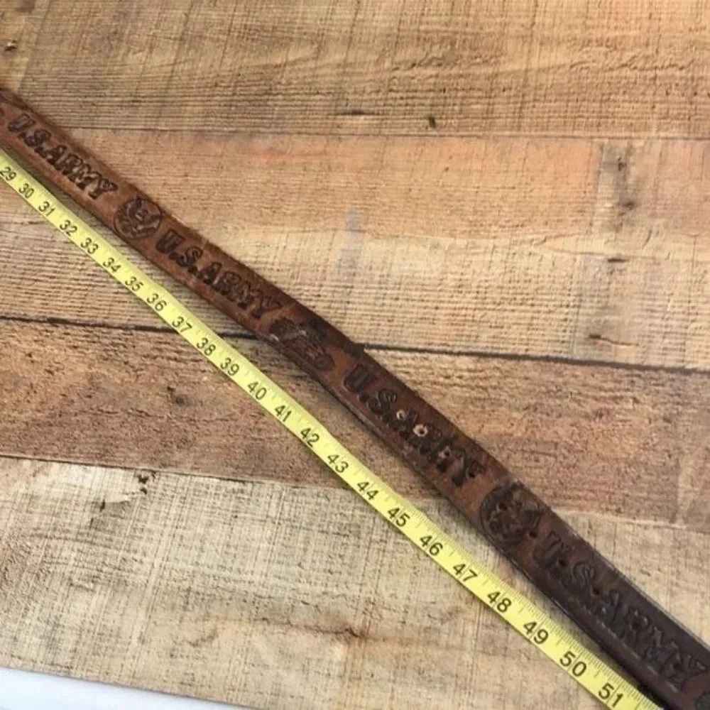 US Army Vintage Brown Leather Buckle Belt‎ Mens One Size